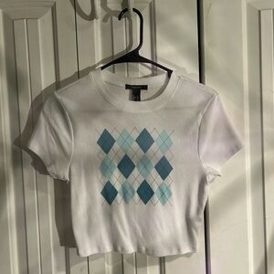 Forever 21 White Argyle Crop Top